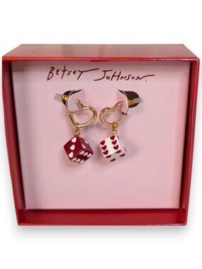 Betsey Johnson Gold Heart Dice Earrings For Valentine's Day